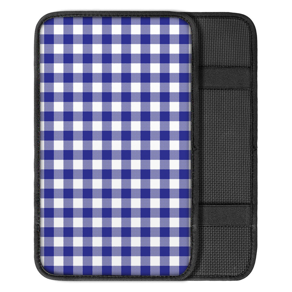 Indigo Blue And White Gingham Print Car Center Console Cover