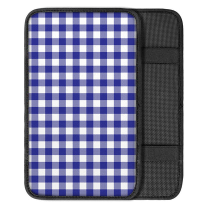 Indigo Blue And White Gingham Print Car Center Console Cover