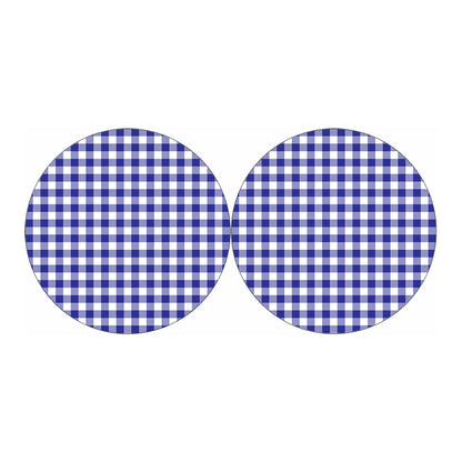 Indigo Blue And White Gingham Print Car Coasters