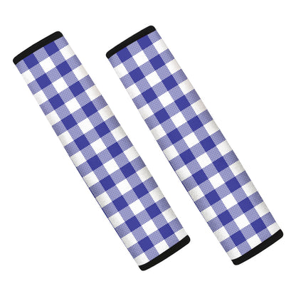 Indigo Blue And White Gingham Print Car Seat Belt Covers