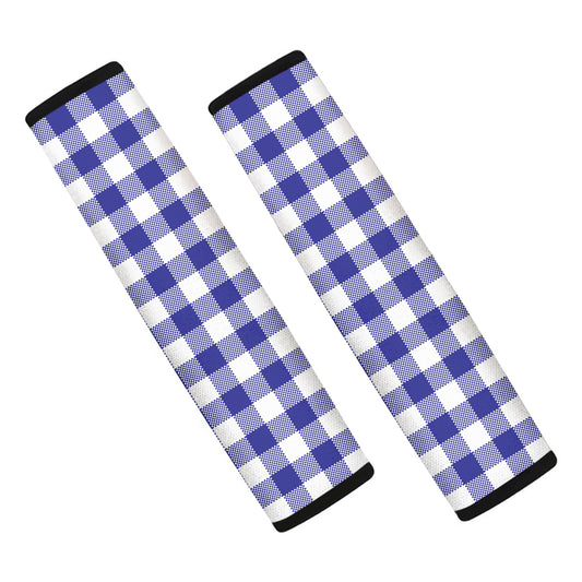 Indigo Blue And White Gingham Print Car Seat Belt Covers
