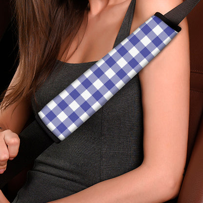 Indigo Blue And White Gingham Print Car Seat Belt Covers