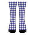 Indigo Blue And White Gingham Print Crew Socks