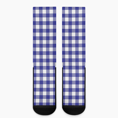 Indigo Blue And White Gingham Print Crew Socks