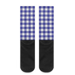 Indigo Blue And White Gingham Print Crew Socks
