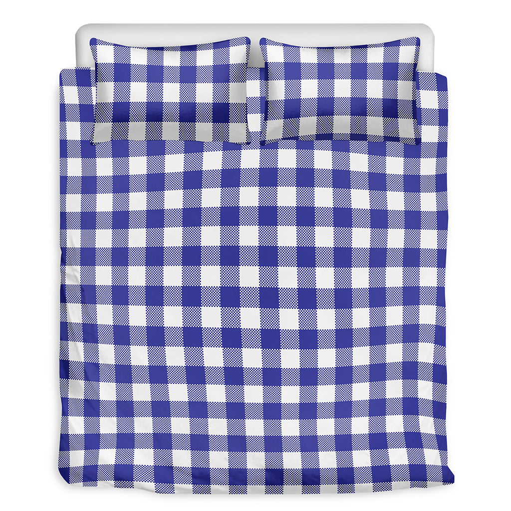 Indigo Blue And White Gingham Print Duvet Cover Bedding Set