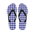 Indigo Blue And White Gingham Print Flip Flops
