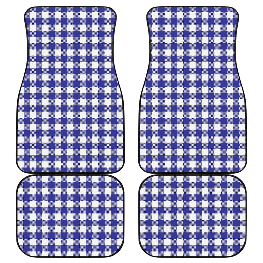 Indigo Blue And White Gingham Print Front and Back Car Floor Mats