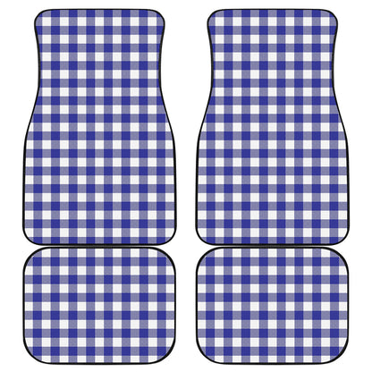 Indigo Blue And White Gingham Print Front and Back Car Floor Mats