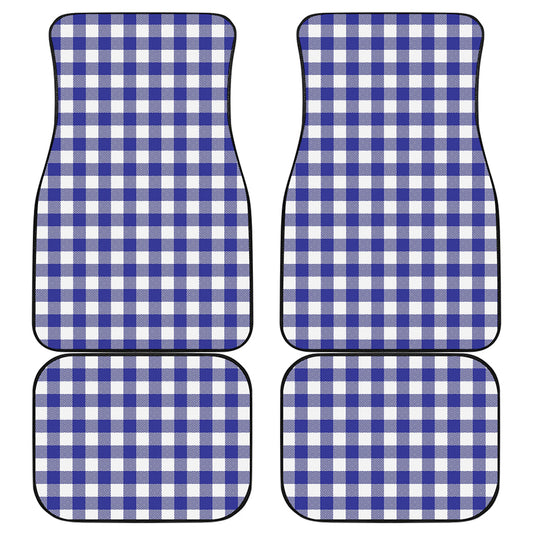 Indigo Blue And White Gingham Print Front and Back Car Floor Mats