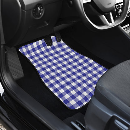 Indigo Blue And White Gingham Print Front and Back Car Floor Mats