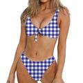Indigo Blue And White Gingham Print Front Bow Tie Bikini