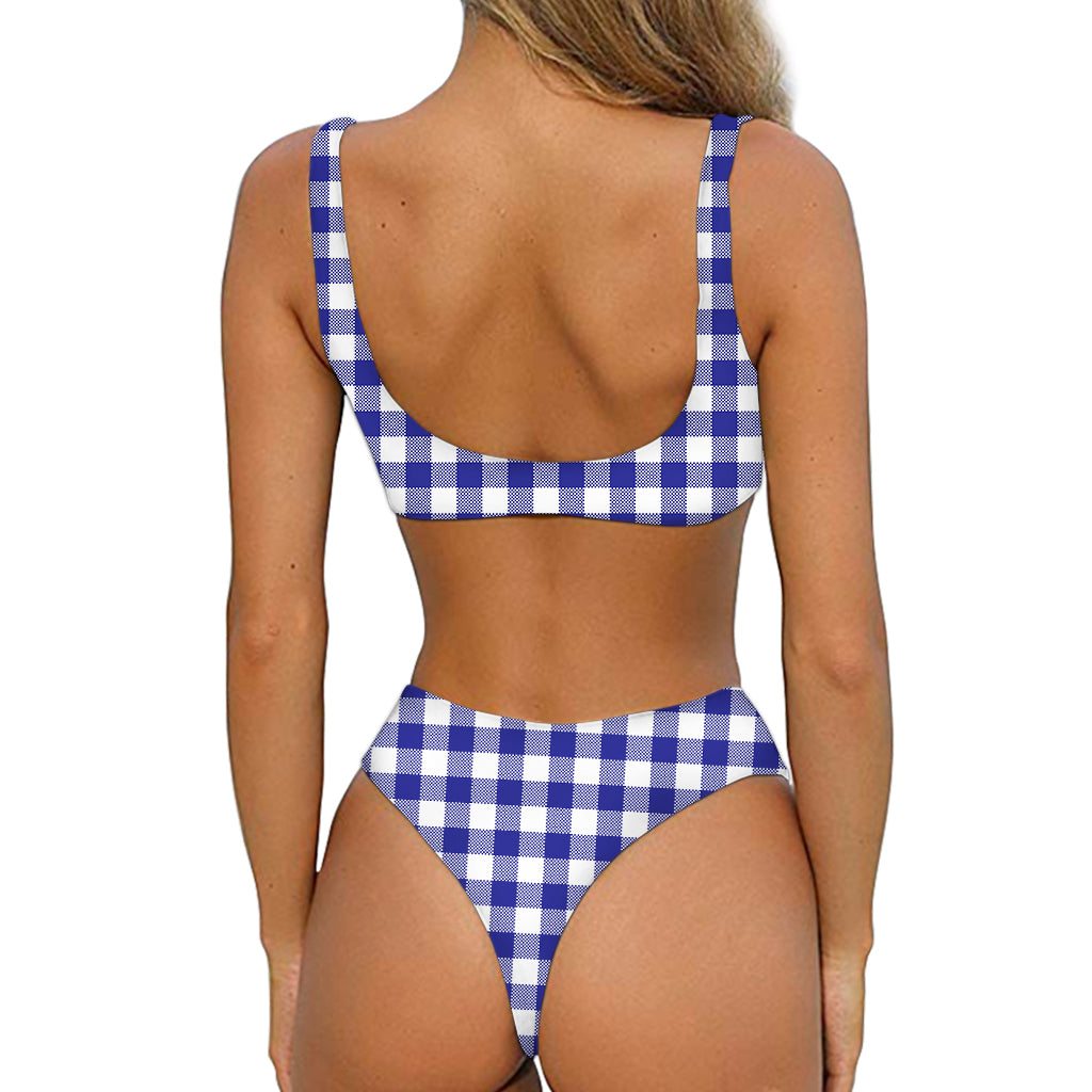 Indigo Blue And White Gingham Print Front Bow Tie Bikini