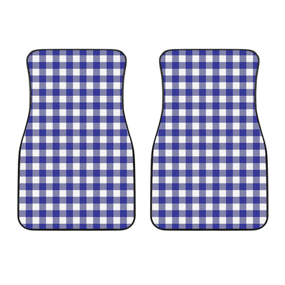 Indigo Blue And White Gingham Print Front Car Floor Mats