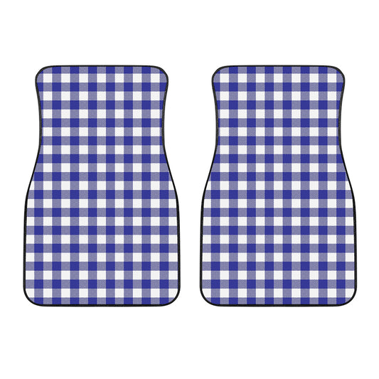 Indigo Blue And White Gingham Print Front Car Floor Mats
