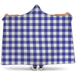 Indigo Blue And White Gingham Print Hooded Blanket