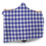 Indigo Blue And White Gingham Print Hooded Blanket