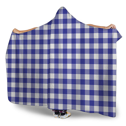 Indigo Blue And White Gingham Print Hooded Blanket