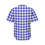 Indigo Blue And White Gingham Print Men's Baseball Jersey