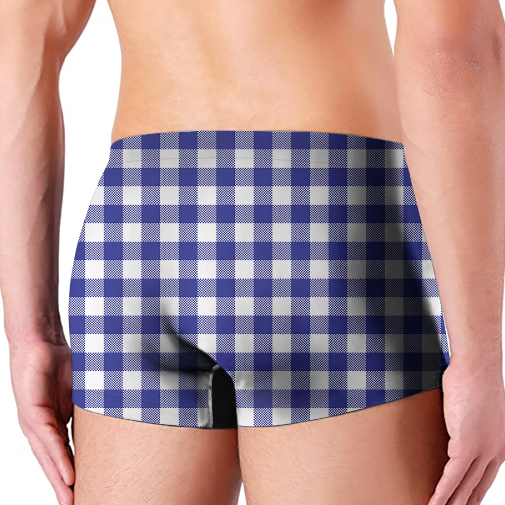 Indigo Blue And White Gingham Print Men's Boxer Briefs