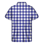 Indigo Blue And White Gingham Print Men's Short Sleeve Shirt