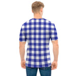 Indigo Blue And White Gingham Print Men's T-Shirt