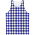 Indigo Blue And White Gingham Print Men's Tank Top