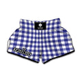 Indigo Blue And White Gingham Print Muay Thai Boxing Shorts