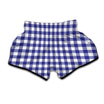 Indigo Blue And White Gingham Print Muay Thai Boxing Shorts