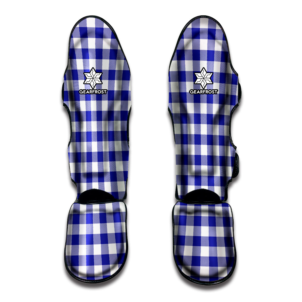 Indigo Blue And White Gingham Print Muay Thai Shin Guard