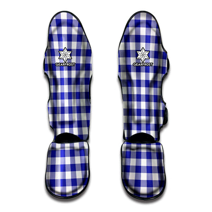 Indigo Blue And White Gingham Print Muay Thai Shin Guard