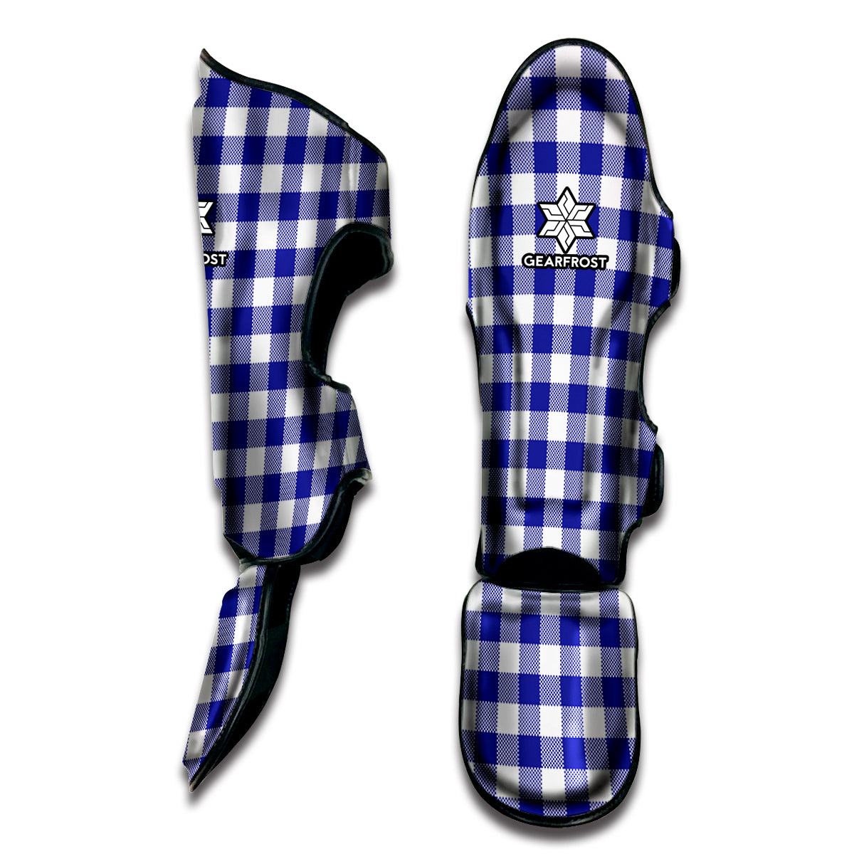 Indigo Blue And White Gingham Print Muay Thai Shin Guard