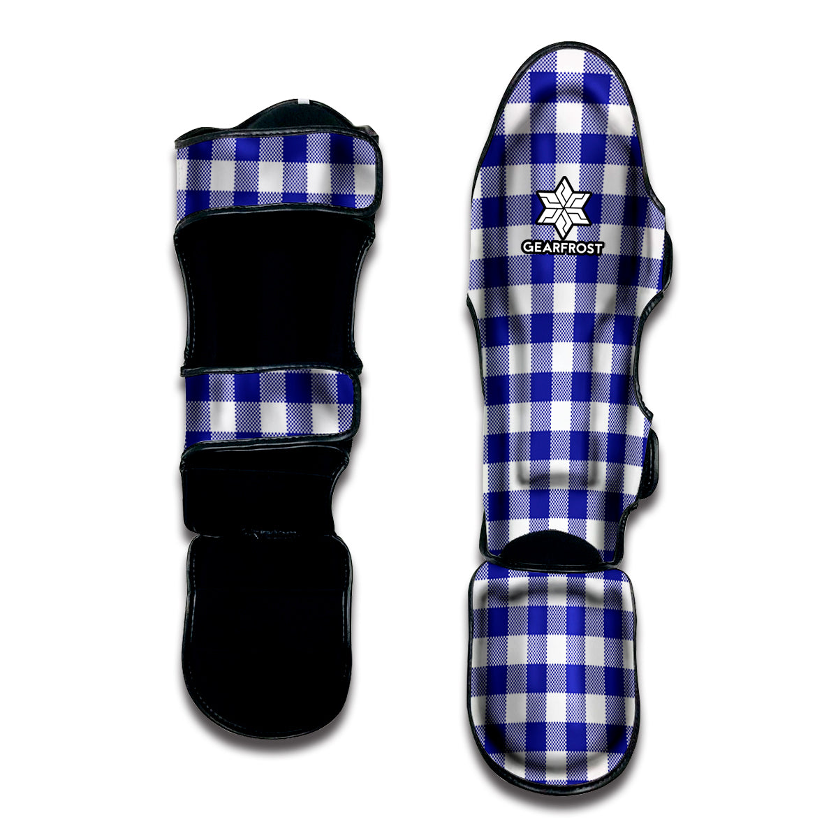 Indigo Blue And White Gingham Print Muay Thai Shin Guard