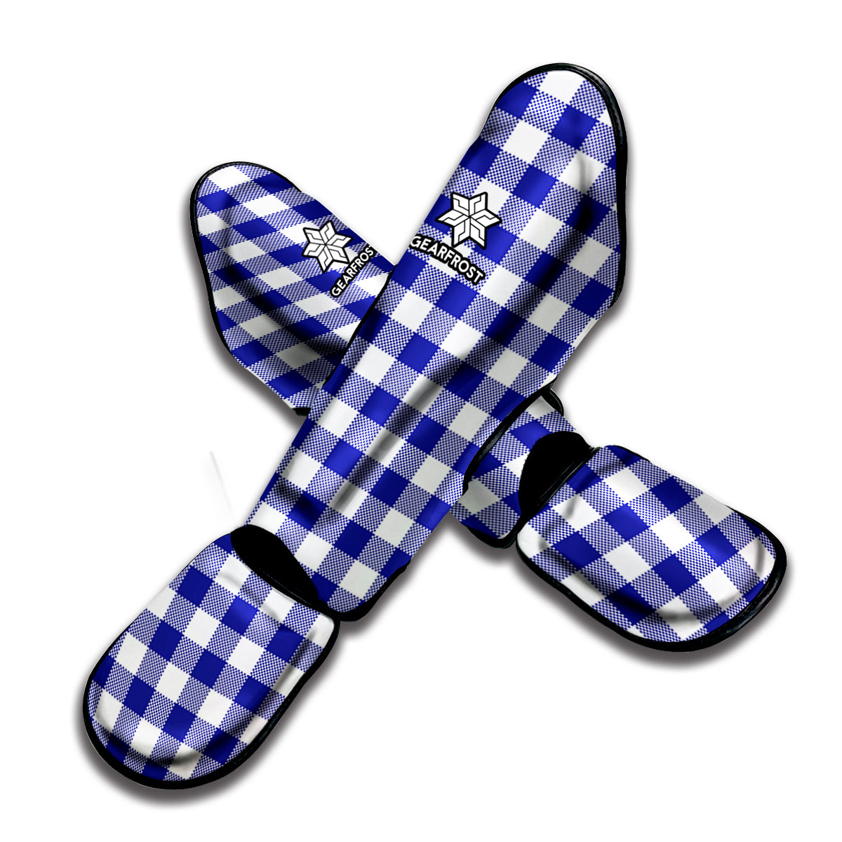 Indigo Blue And White Gingham Print Muay Thai Shin Guard