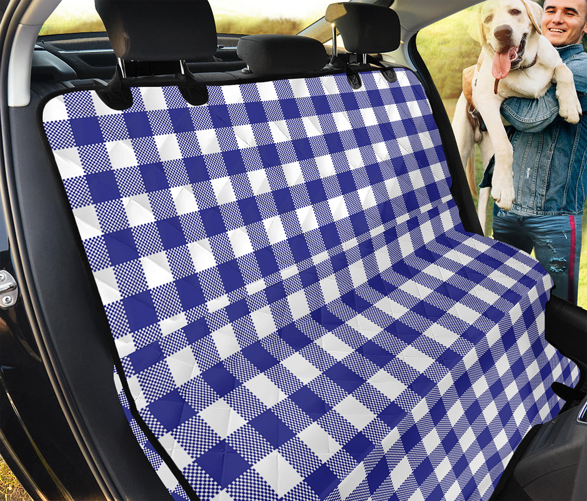 Indigo Blue And White Gingham Print Pet Car Back Seat Cover