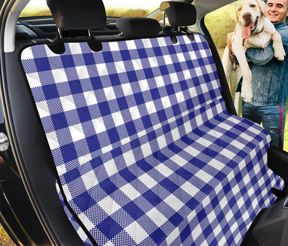 Indigo Blue And White Gingham Print Pet Car Back Seat Cover