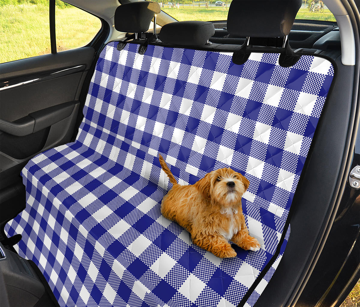 Indigo Blue And White Gingham Print Pet Car Back Seat Cover