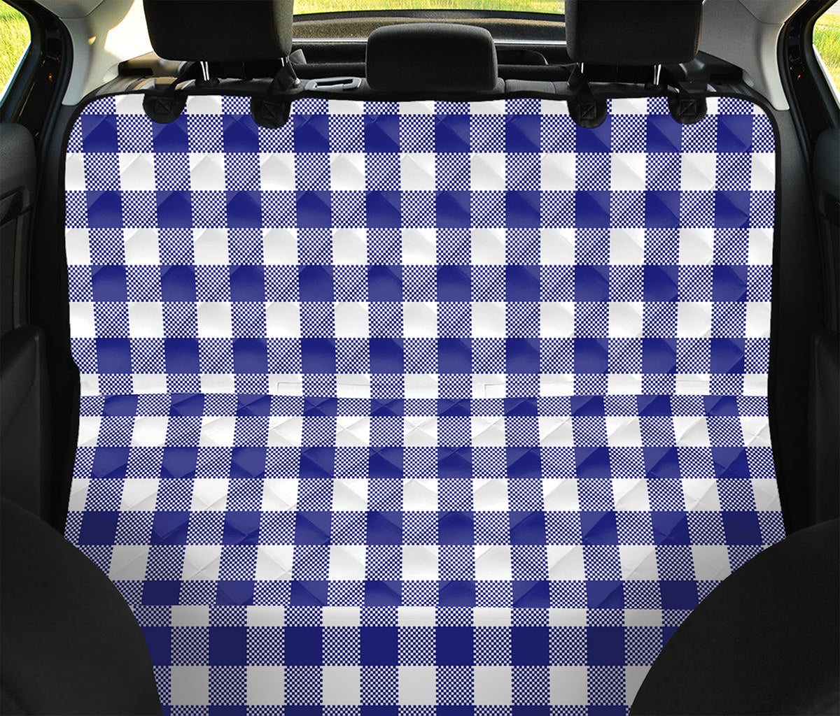 Indigo Blue And White Gingham Print Pet Car Back Seat Cover