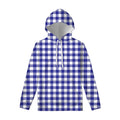 Indigo Blue And White Gingham Print Pullover Hoodie