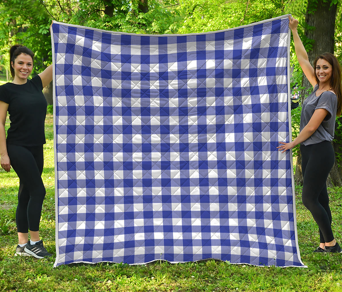 Indigo Blue And White Gingham Print Quilt