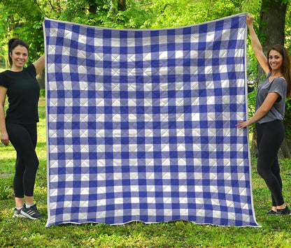 Indigo Blue And White Gingham Print Quilt