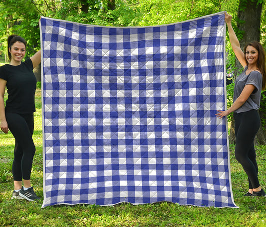 Indigo Blue And White Gingham Print Quilt