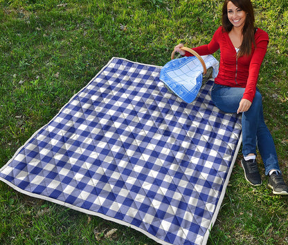 Indigo Blue And White Gingham Print Quilt