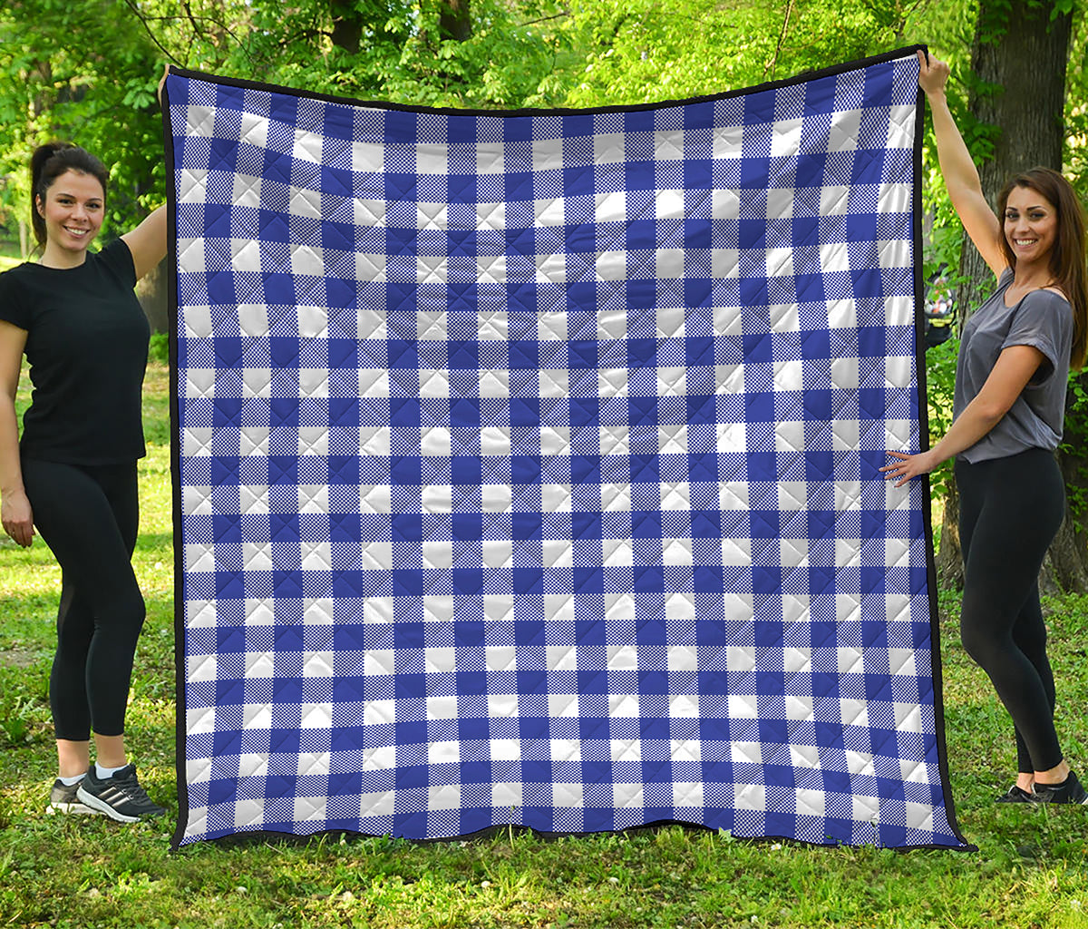 Indigo Blue And White Gingham Print Quilt