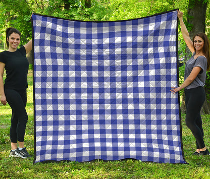 Indigo Blue And White Gingham Print Quilt