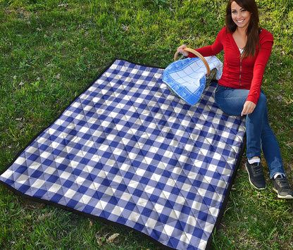 Indigo Blue And White Gingham Print Quilt