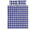 Indigo Blue And White Gingham Print Quilt Bed Set