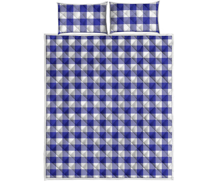 Indigo Blue And White Gingham Print Quilt Bed Set