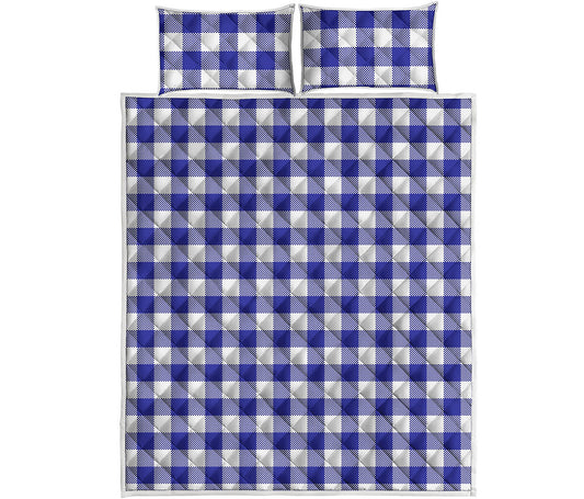 Indigo Blue And White Gingham Print Quilt Bed Set