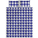 Indigo Blue And White Gingham Print Quilt Bed Set